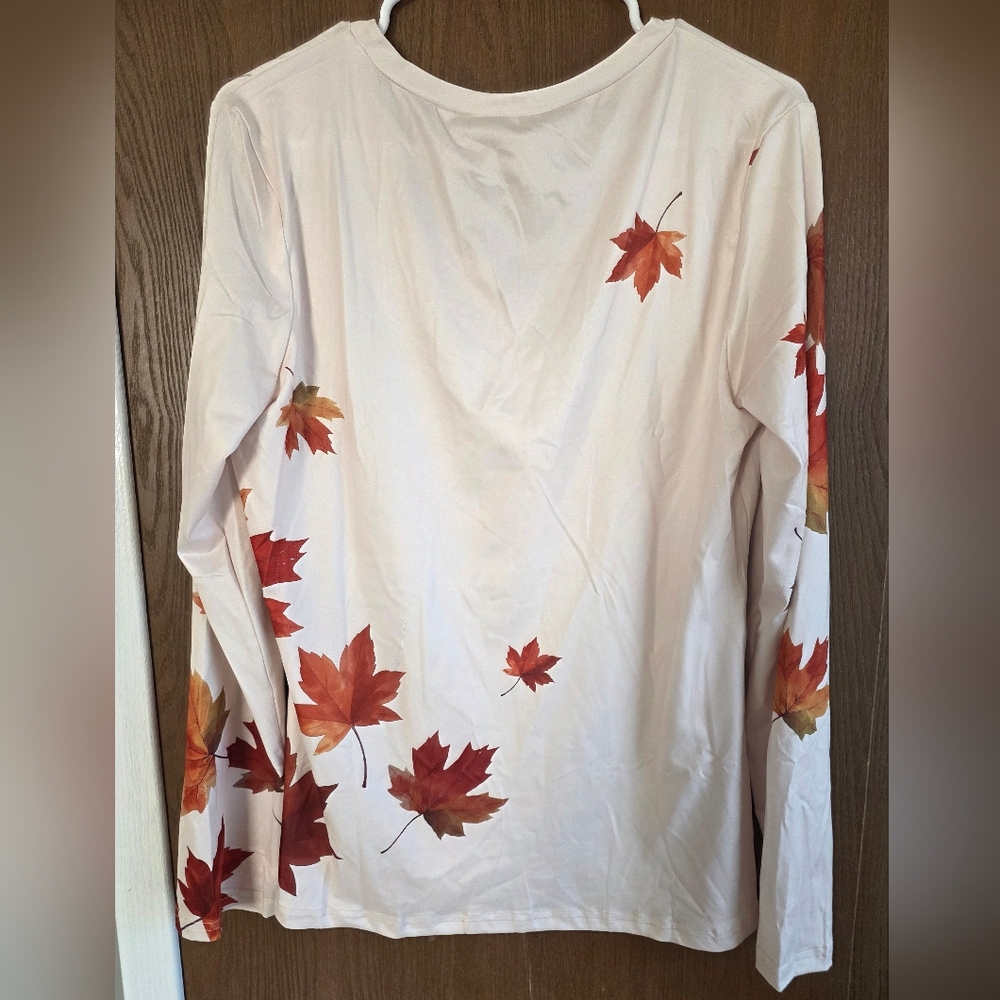 Emery Rose Cream Autumn Leaf Long Sleeve Top - Picture 4 of 4